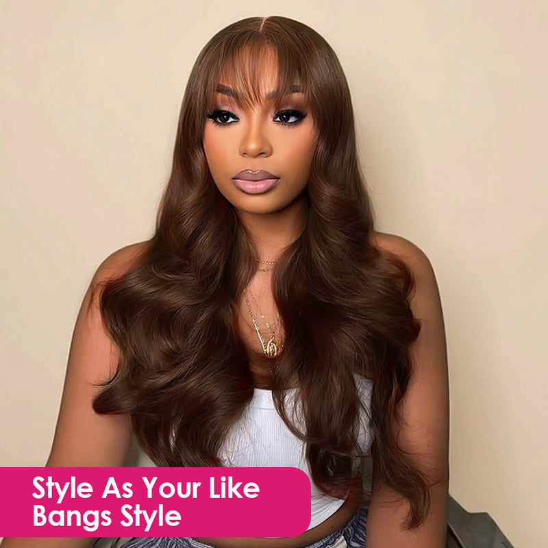 Woman With Long Brown Color Body Wave Hair With Text"Style As Your Like"
