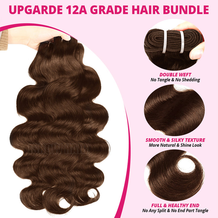 Upgrade 12A Grade Hair Bundle With Features Highlighted On A Pink Background