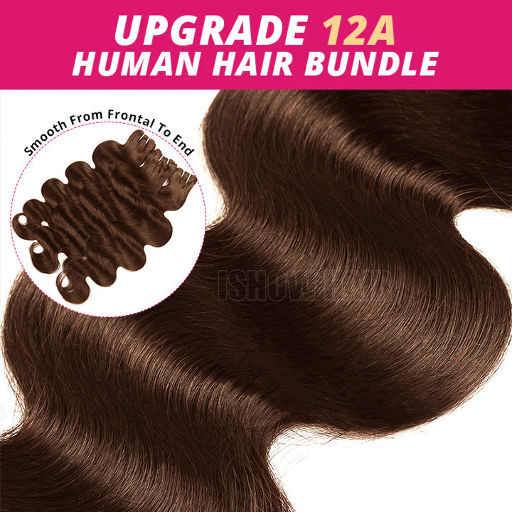 Brown Hair Bundle With 'upgrade 12a Human Hair Bundle' Text On A Pink Background