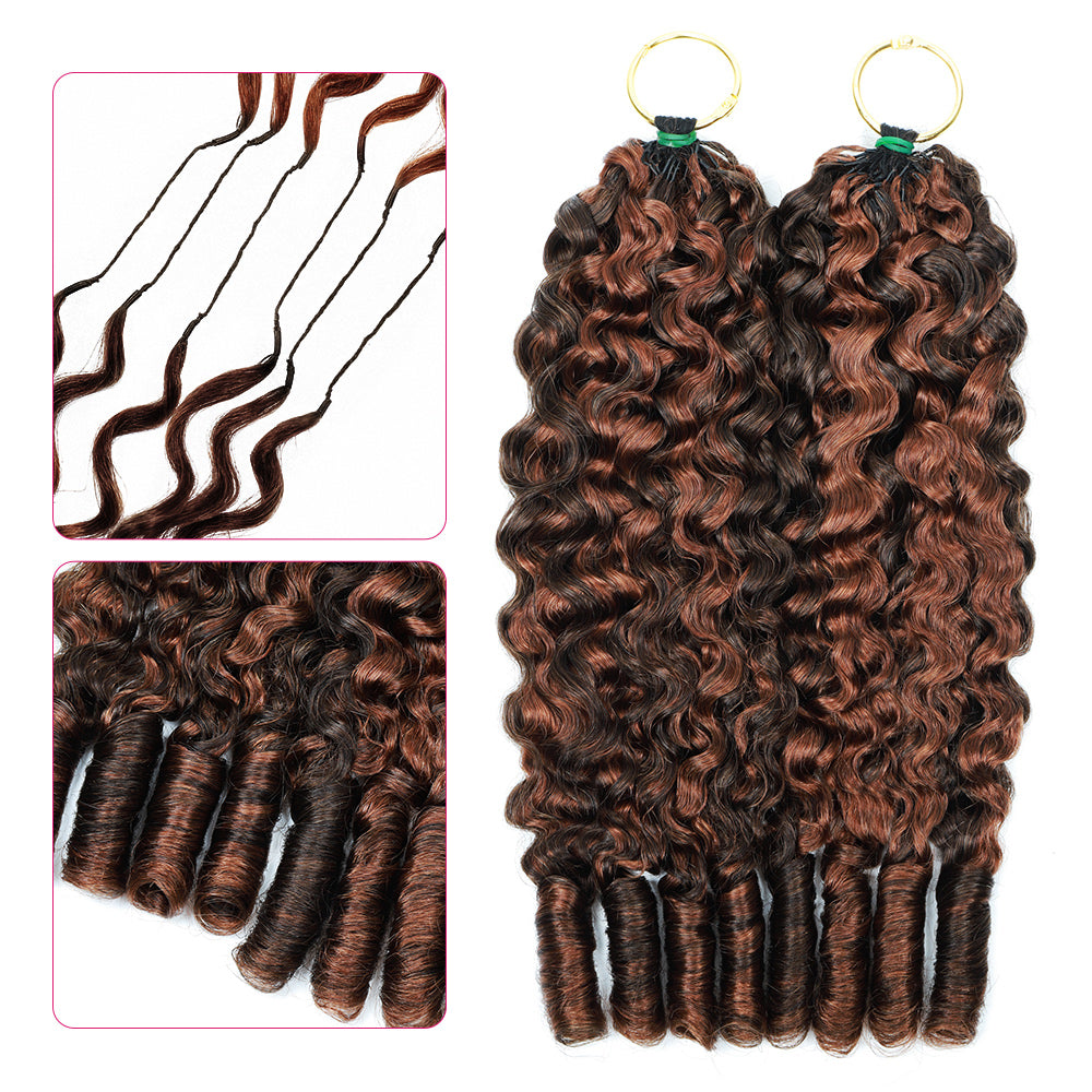 P4/30 Color Burmese Curly Hair Extensions With Close-Up Details On A White Background