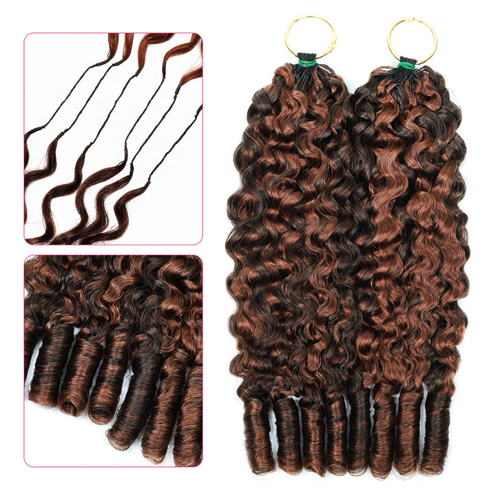P4/30 Color Burmese Curly Hair Extensions With Close-Up Details On A White Background