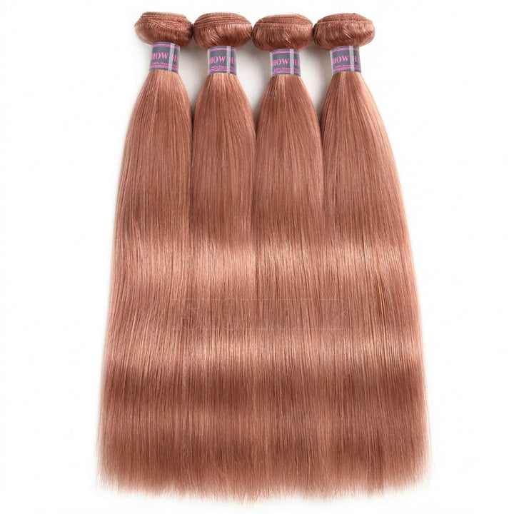 Four Bundles Of Straight Hair Extensions Arranged Side By Side Against A Plain White Background