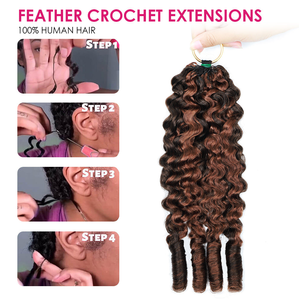 Feather Crochet Extensions With Step-By-Step Instructions On A White Background