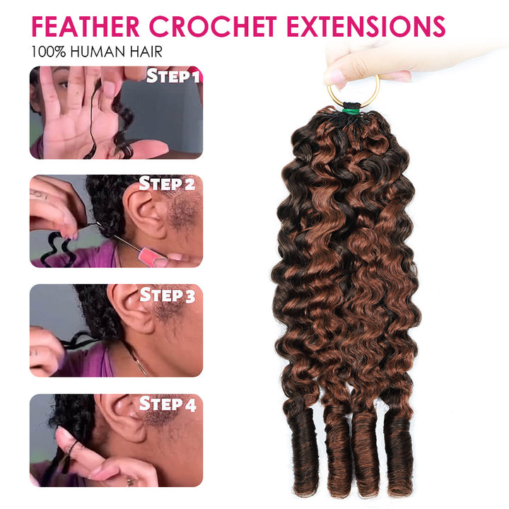 Feather Crochet Extensions With Step-By-Step Instructions On A White Background