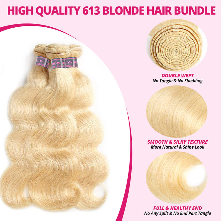 12a Grade 613 Blonde Body Wave Hair Bundles Feature With Double Weft And Smooth Texture