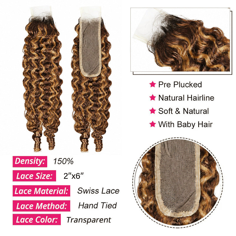 Showing The Lace Part And A Close-Up Of The Hairline. Text On The Left Lists Specifications Including 150% Density, 2"X6" Lace Size, Hand-Tied Swiss Lace, And Transparent Lace Color.