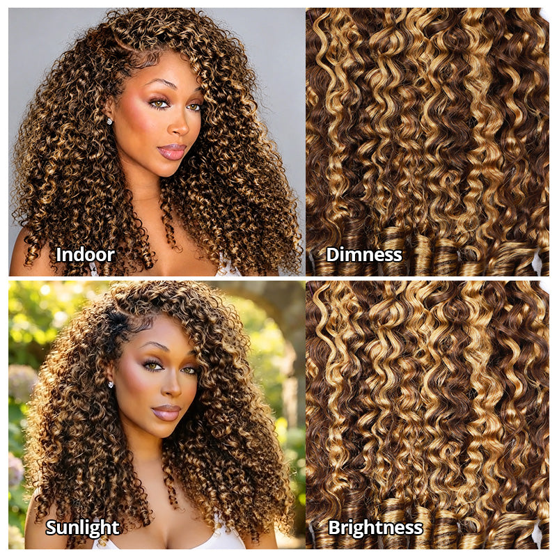 Ishow Hair 2x6 Closure With Human Hair Bundles P4/27 Color Burmese Curly Hair Weave With Deep Part Closure