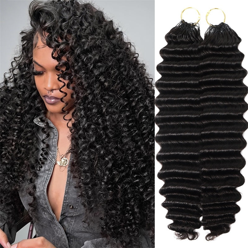 Model Displaying Deep Wave Crochet Human Hair Extension