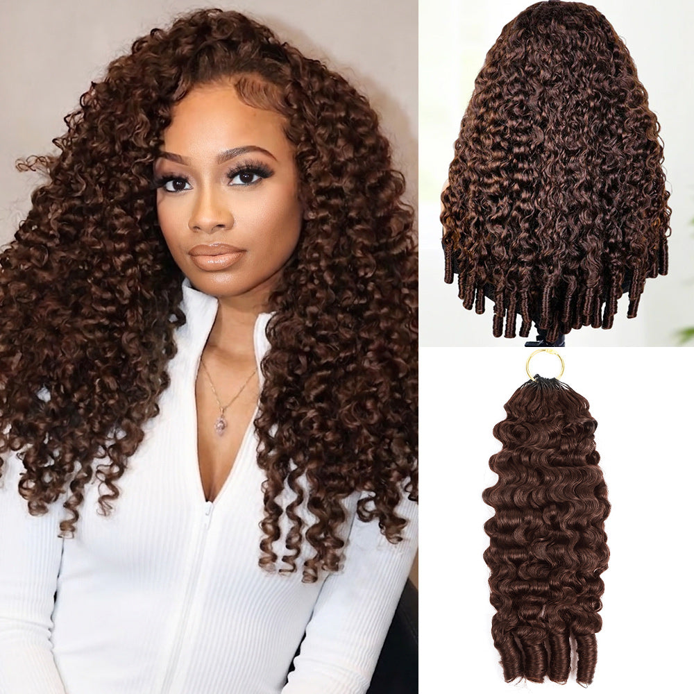 Woman With Burmese Curly Hair And A Close-Up Of Brown Crochet Hair And Half Wig