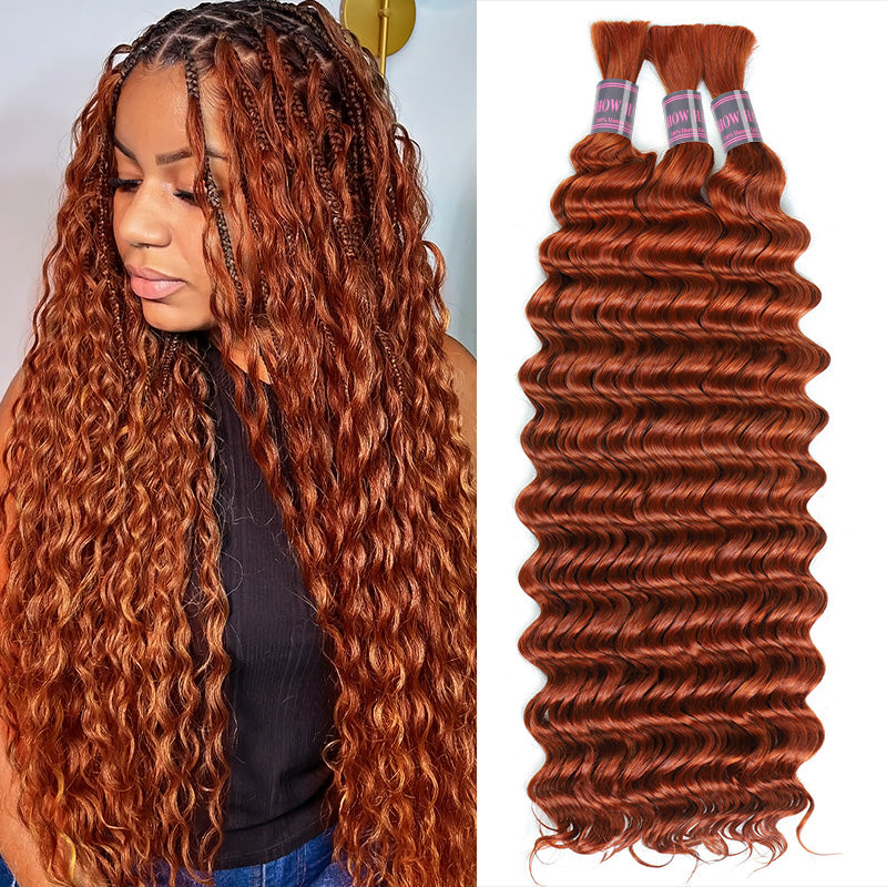 Elevate Your Style with 15A Grade Premium Human Hair in Vibrant 350# Ginger – The Ultimate Bulk Hair for Show-Stopping Looks.