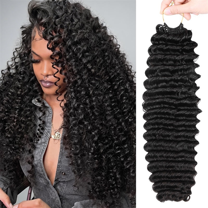 Model Displaying Deep Wave Crochet Human Hair Extension