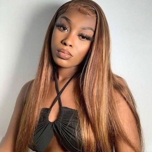 PPB Bleached Knots Straight Hair P4/27 Highlighted Wigs Glueless Pre Cut Wigs 13*4 Lace Frontal Wig