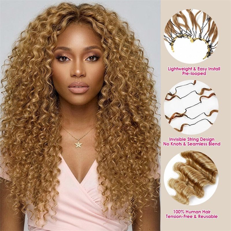 Ishow Crochet Extension Human Hair Deep Wave Feather Crochet Hair #27 Blonde Color Protective Hairstyle