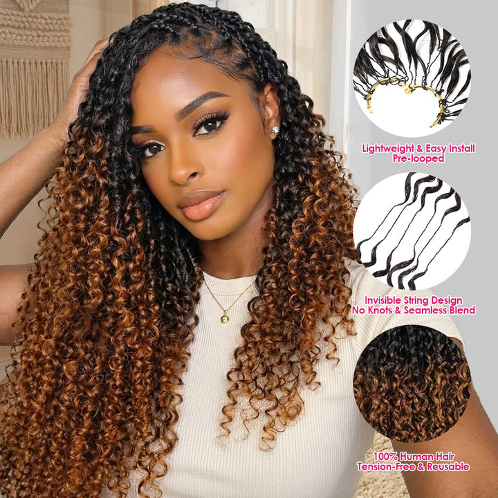 Woman With Kinky Curly Crochet Hair And Hair Extensions With Product Features Highlighted