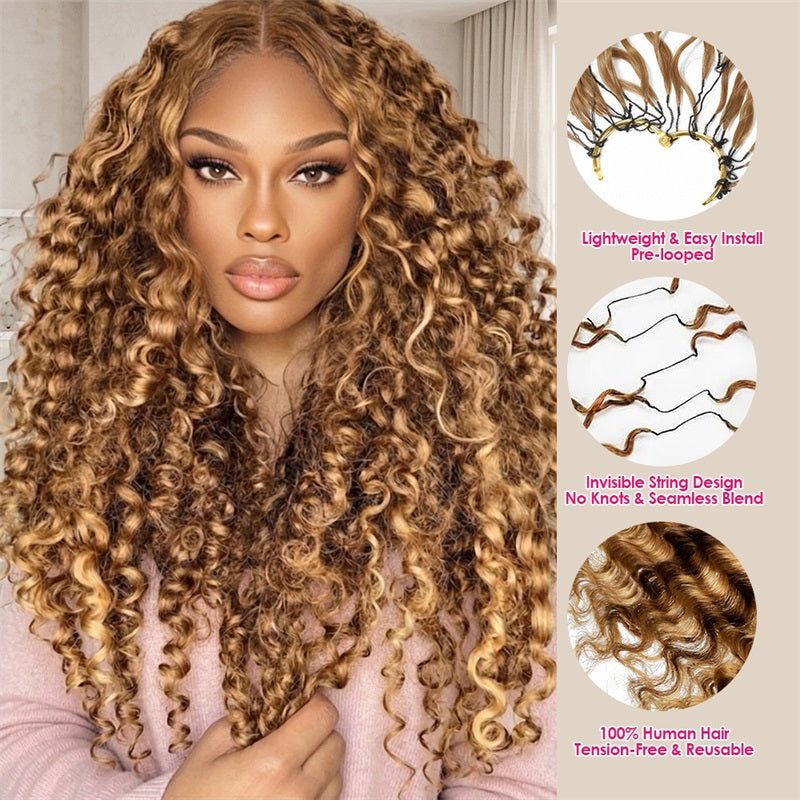 Woman With Deep Wave Crochet Hair Text Showing Hair Extension Details