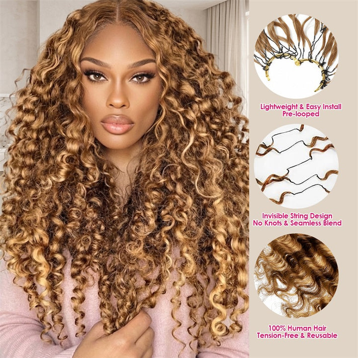 Woman With Deep Wave Crochet Hair Text Showing Hair Extension Details
