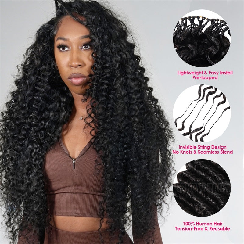 Showing Details Of Deep Wave Crochet Hair, Pre-looped, Invisible String Design