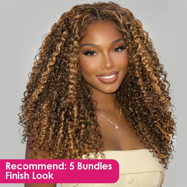 Woman With Burmese Curly Human Hair And Text Overlay On A Gray Background