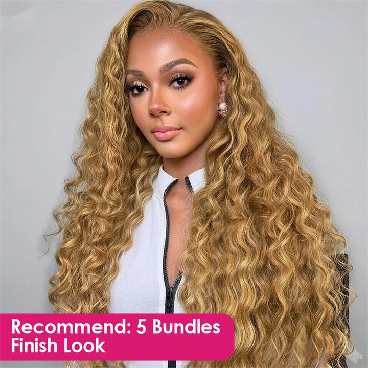 Ishow Crochet Extension Human Hair Deep Wave Feather Crochet Hair #27 Blonde Color Protective Hairstyle