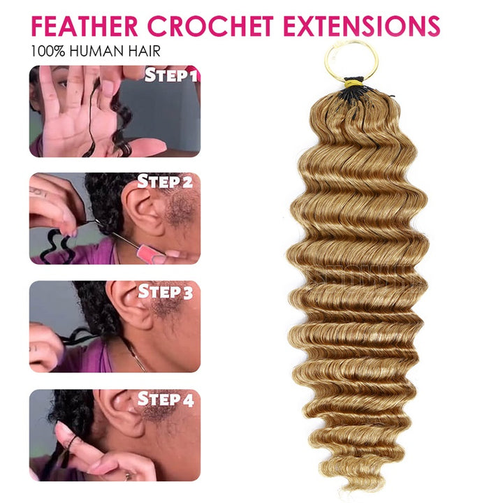 Ishow Crochet Extension Human Hair Deep Wave Feather Crochet Hair #27 Blonde Color Protective Hairstyle