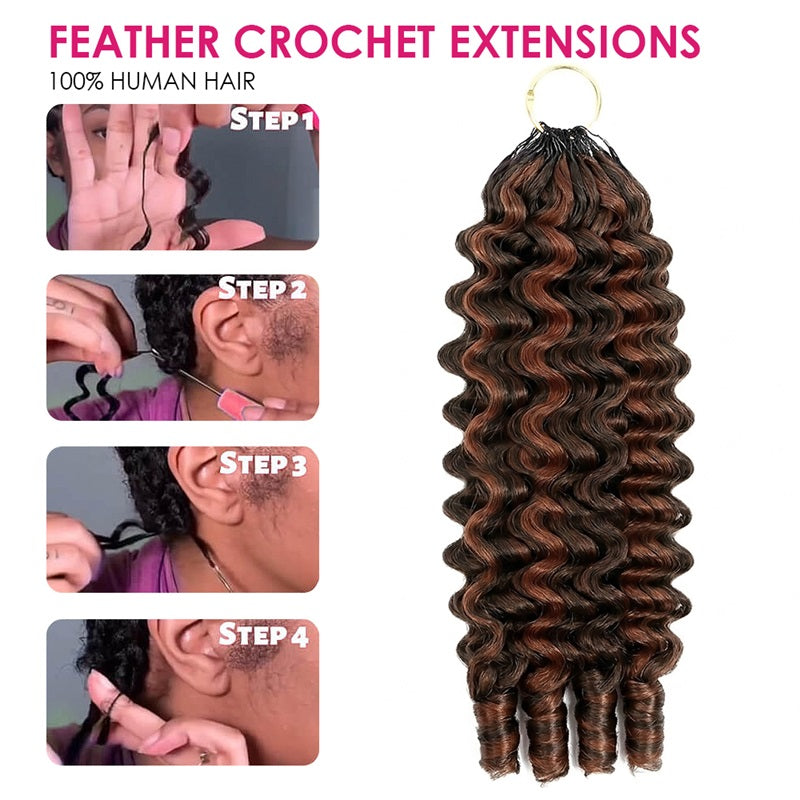 Feather Crochet Extensions With Step-By-Step Instructions On A White Background