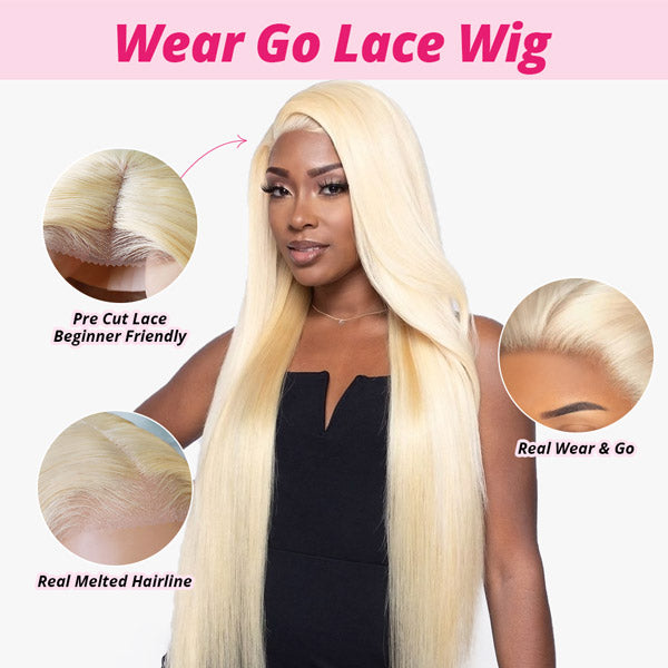 Ishow PPB Bleached Knots Blonde Wig Straight Lace Frontal Wig Long Hair Wig Pre Cut Wigs