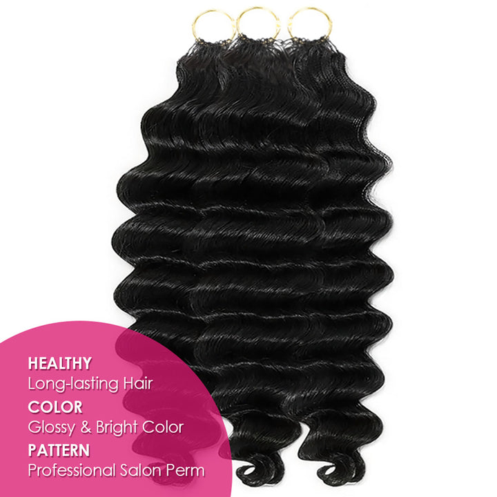 Loose Deep Wave Crochet Hair On A White Background With Text About Hair Quality.
