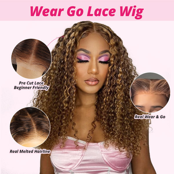 Ishow PPB Invisible Knots Deep Wave Wig P4/27 Highlights Wigs Lace Closure Wigs Human Hair Pre Cut Wigs