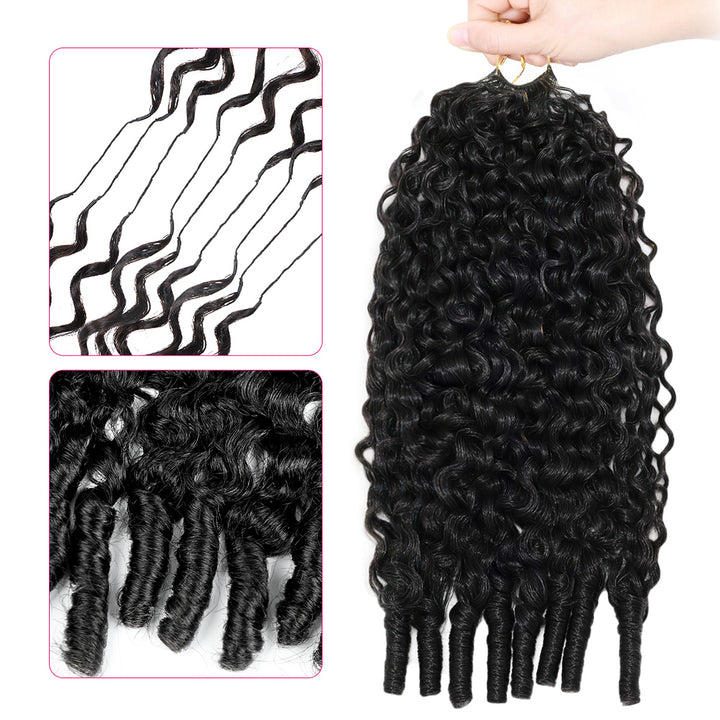 Burmese Curly Hair Extensions Held By A Hand With Close-Up Insets Showing Hair Details