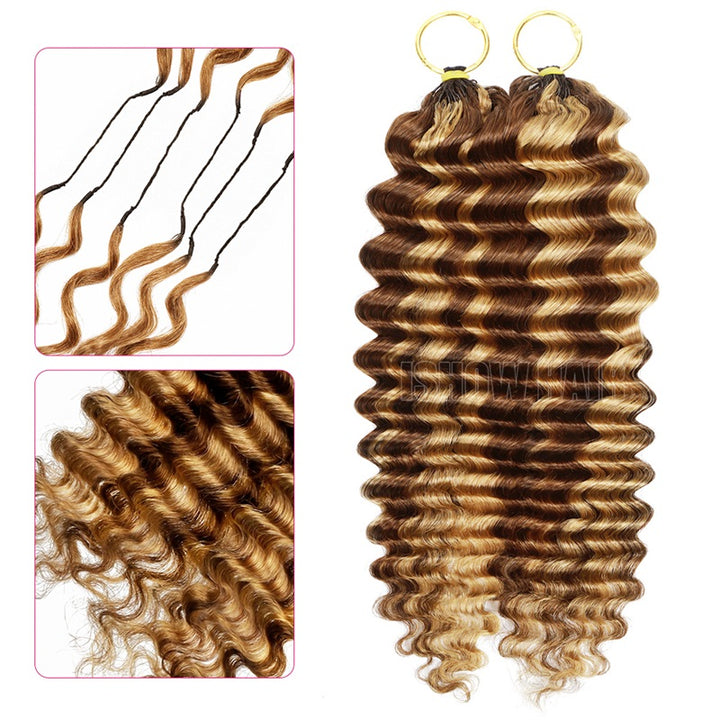 End And String Part Of Deep Wave Crochet Hair On Display