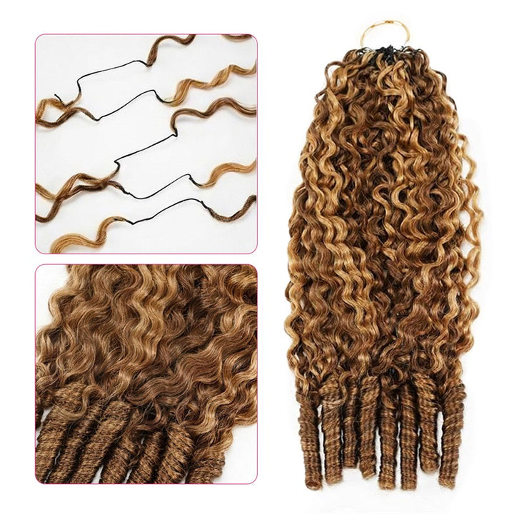 Curly Hair Extensions With A Close-Up Inset Showing The Texture And P4/27 Color.
