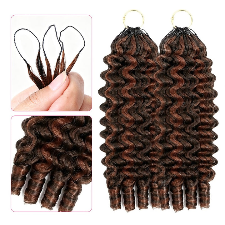 P4/30 Color Burmese Curly Hair Extensions With Close-Up Details On A White Background