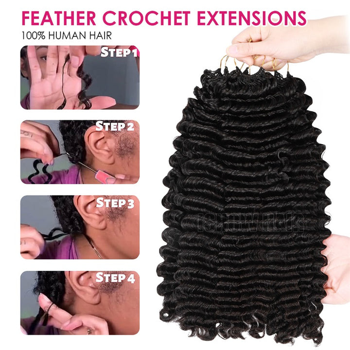 Feather Crochet Extensions With Step-By-Step Instructions On How To Use Them.