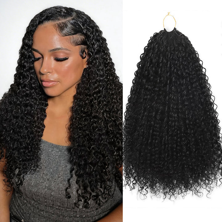 A Black Skin Women Installed Kinky Curly Feather Human Hair A Close-Up Of Curly Hair Extensions