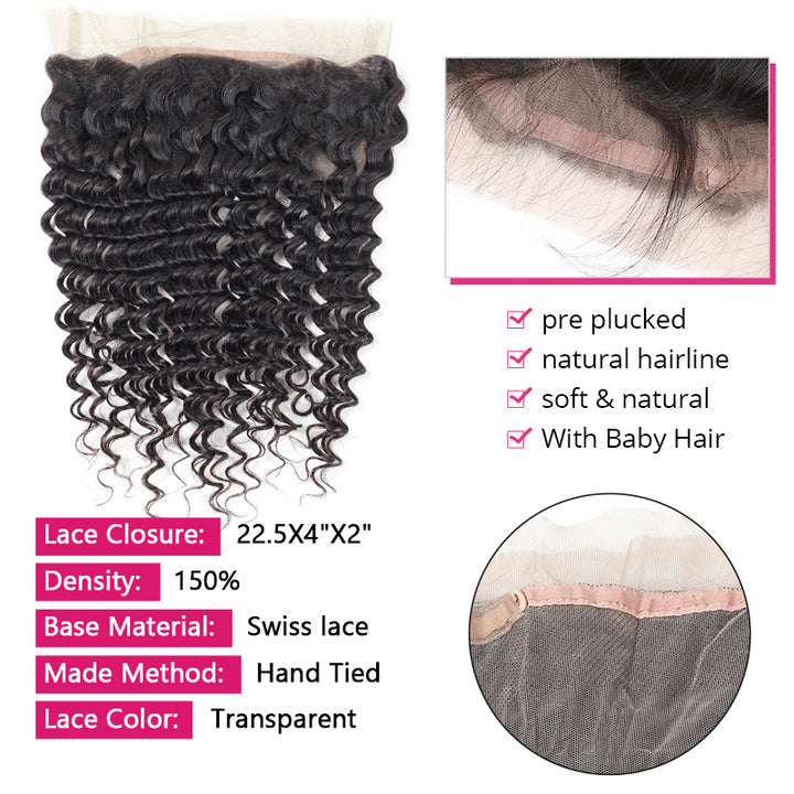 Virgin Brazilian Hair Deep Wave Hair 2 Bundles With 360 Lace Frontal