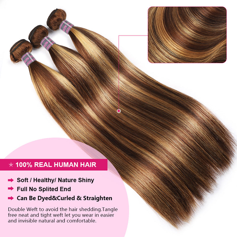 Showing Details Of Ishow Hair P4/27 Highlight Straight Hair Bundle With Closure