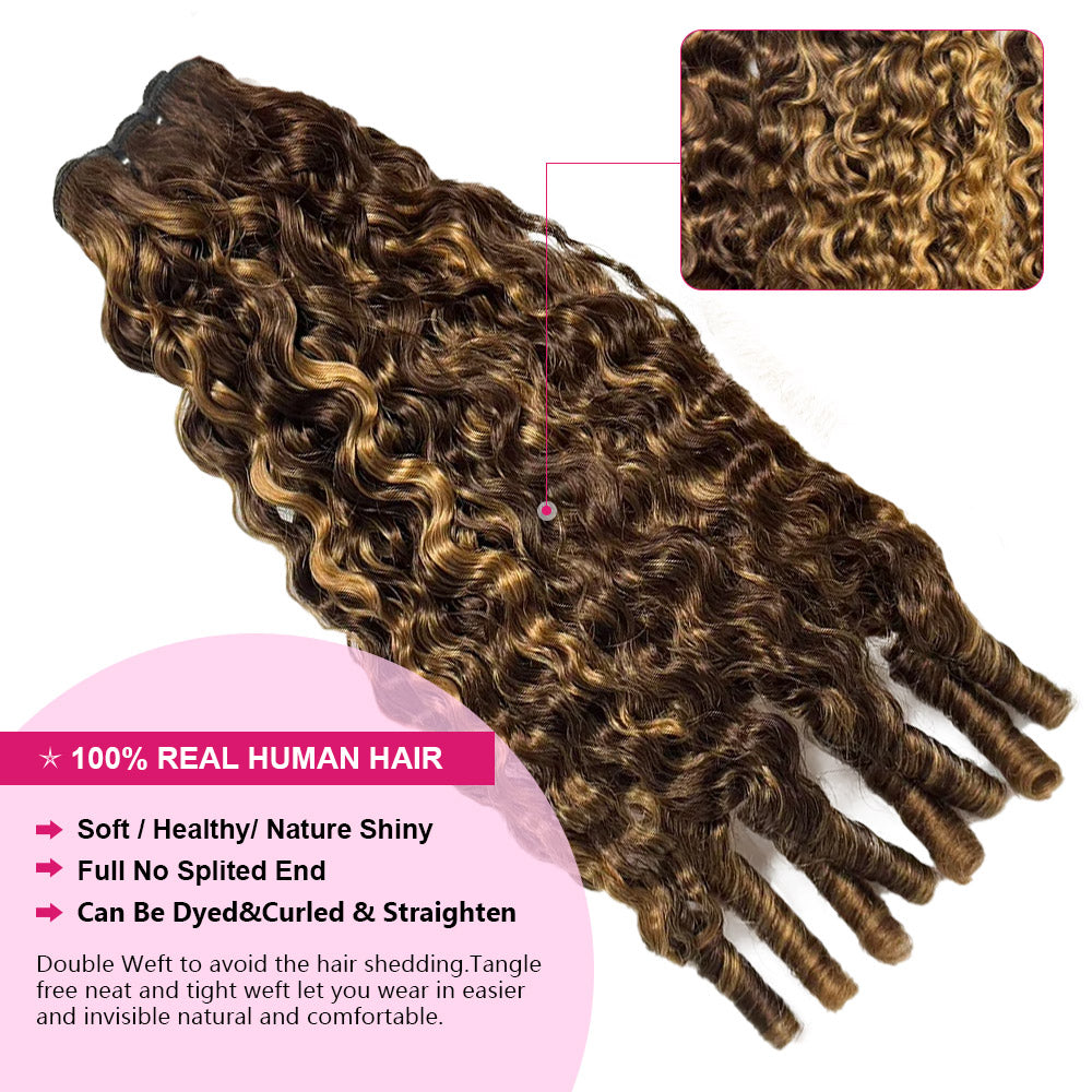 Close-Up Of P4/27 Color Burmese Curly Hair Extensions On A White Background