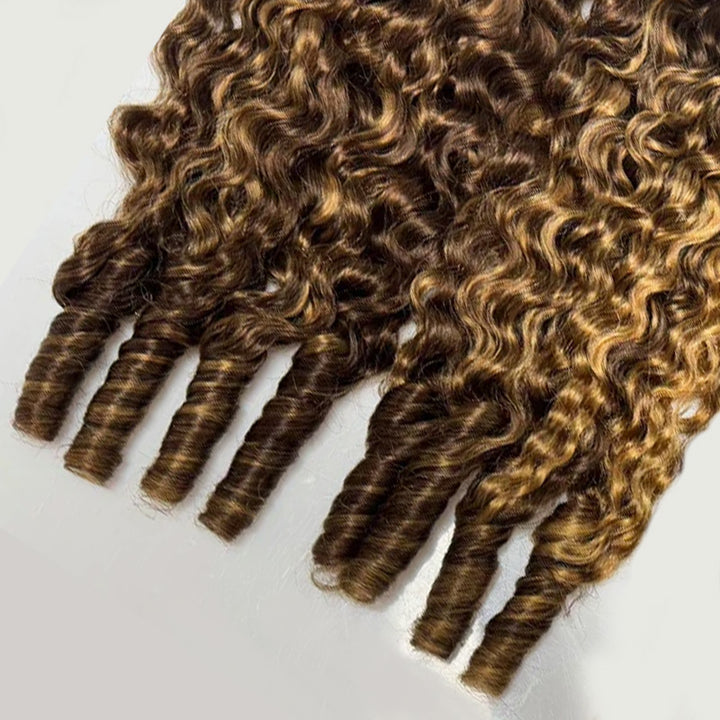 Ishow Hair P4/27 Highlight Color Burmese Curly Human Hair Bundles With Twist Out Ends