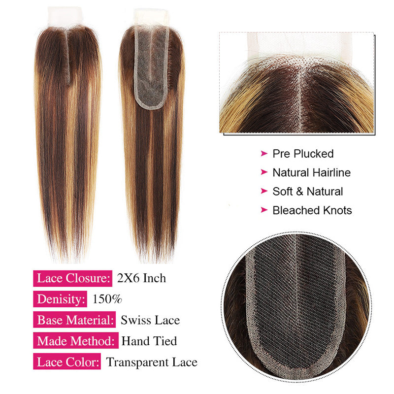 P4/27 Straight 2x6 Lace Closure On Display, Feature With Natural Hairline And Deep Parting