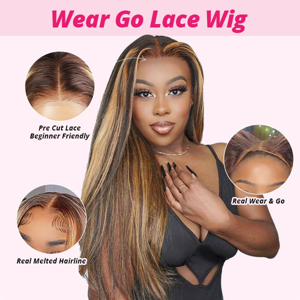 Ishow PPB Bleached Knots Highlighted Honey Blonde Wigs Glueless Kinky Straight 5x5 Lace Closure Wig Pre Cut Wigs