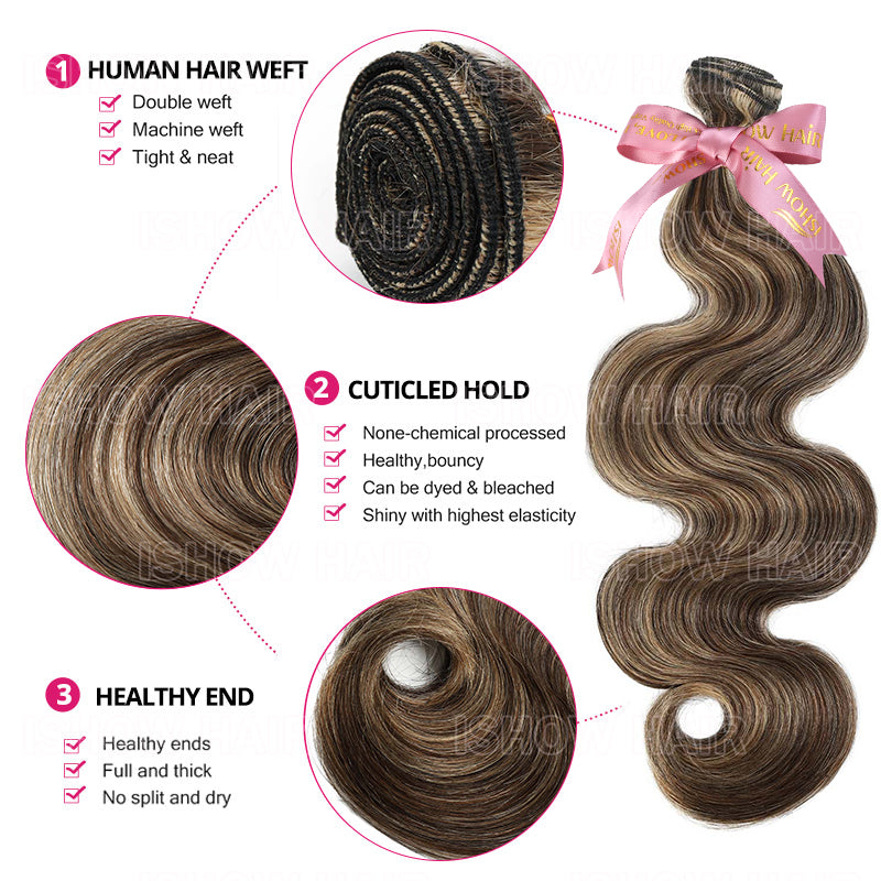 Ishow #P2/27 Premium Human Hair Bundles Gorgeous Highlight Bouncy Body Wave Hair 3 Bundles