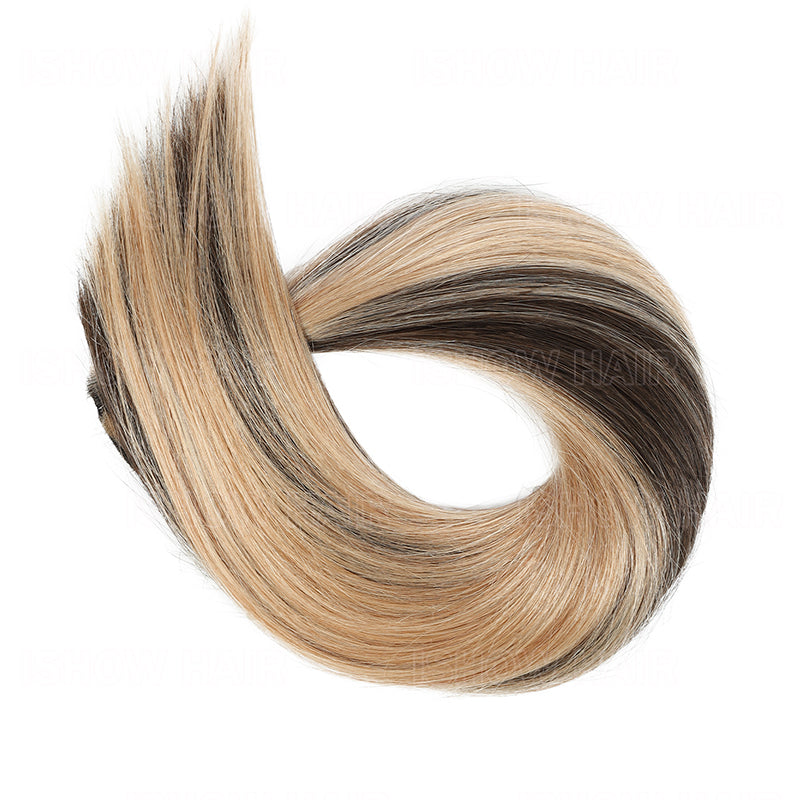 Ishow #P2/27 Straight Bulk Human Hair For Braiding Highlight Dark Brown With Blonde Unprocessed Extensions