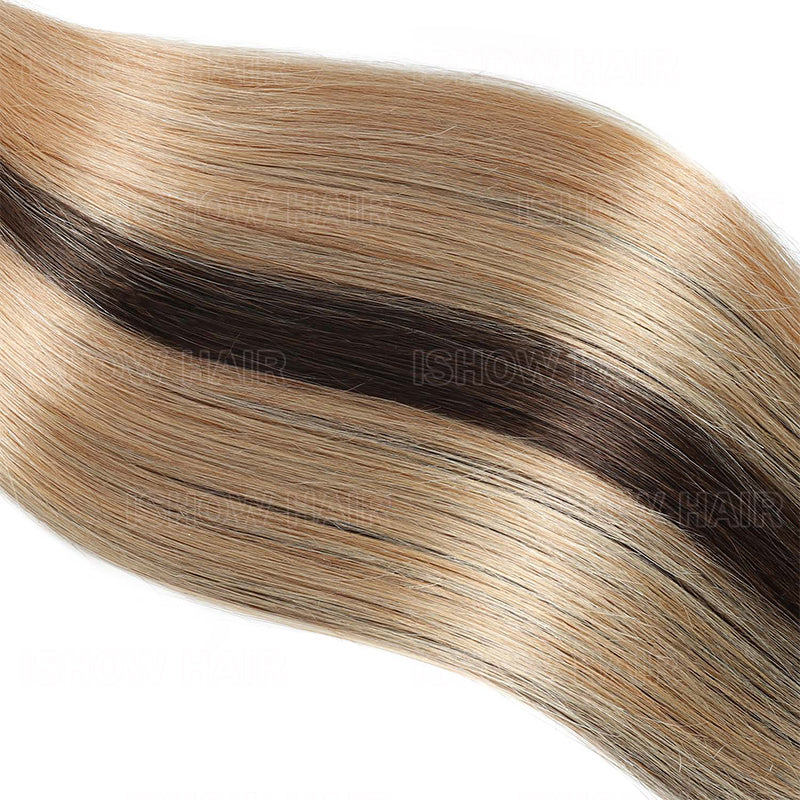 Ishow #P2/27 Straight Bulk Human Hair For Braiding Highlight Dark Brown With Blonde Unprocessed Extensions