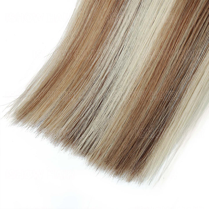 Ishow Straight Bulk Human Hair For Braiding #P8/60 High End Extensions Ash Brown With Platinum Blonde Highlights