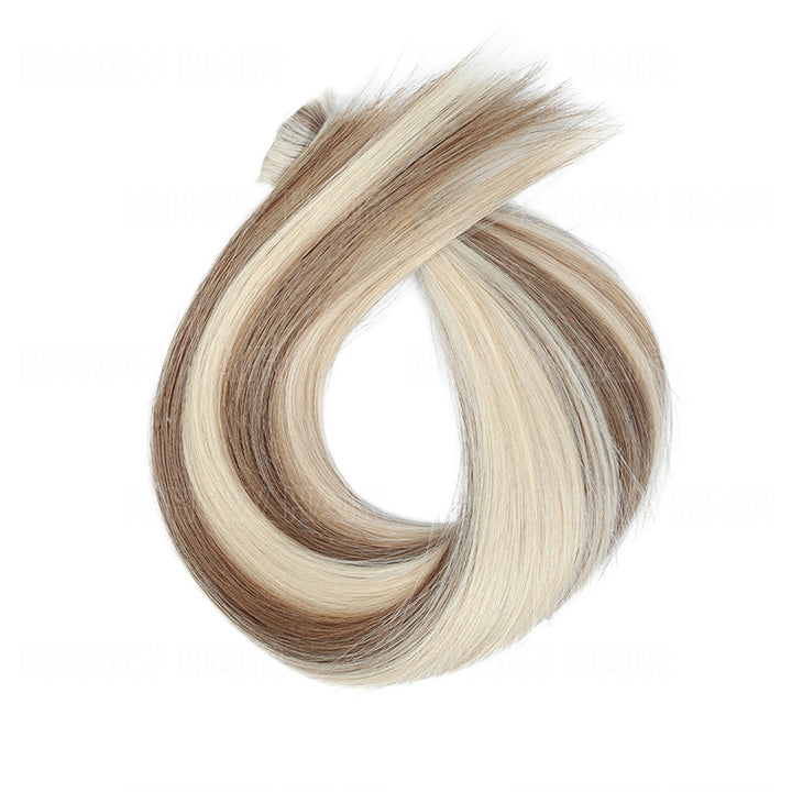 Ishow Straight Bulk Human Hair For Braiding #P8/60 High End Extensions Ash Brown With Platinum Blonde Highlights