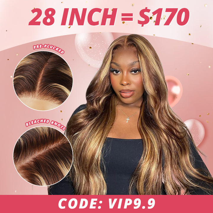 【Flash Sale】28 Inch=$170 P4/27 Honey Blonde Highlights Ready To Wear Wigs Pre-Plucked 13x4 Lace Front Glueless Wig