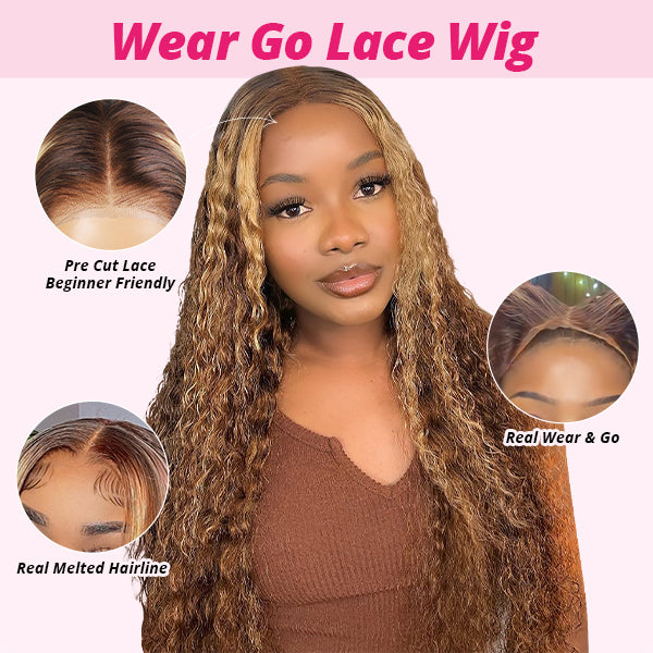 Ishow PPB™ Invisible Knots Balayage Highlight Wigs Kinky Curly 13x6 Glueless Lace Front Wigs Pre Plucked Pre Cut Wigs