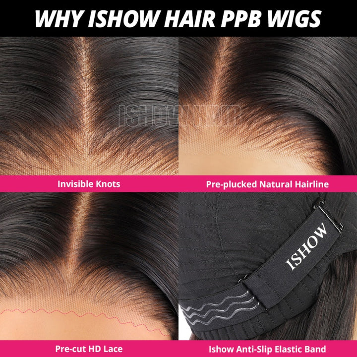 Ishow PPB™ Invisible Knot Ready To Wear Body Wave/Deep Wave/Loose Deep Wave/Straight/Water Wave Wig Lace Frontal Wigs Pre Cut Wigs