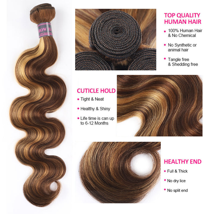 Ishow Wholesale Package Deal P4/27 Highlight Human Hair Bundles Body Wave/Straight Hair/Loose Deep Wave Factory Price Honey Blonde Bundles 10 Pcs