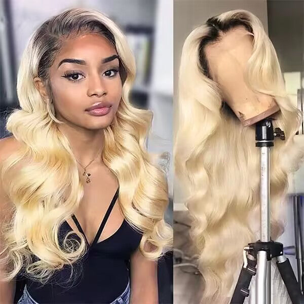 Honey Blonde Ombre 13x4 Lace Front Wigs Body Wave Wigs  30 Inch Long Colored Human Hair Wig 1B 613